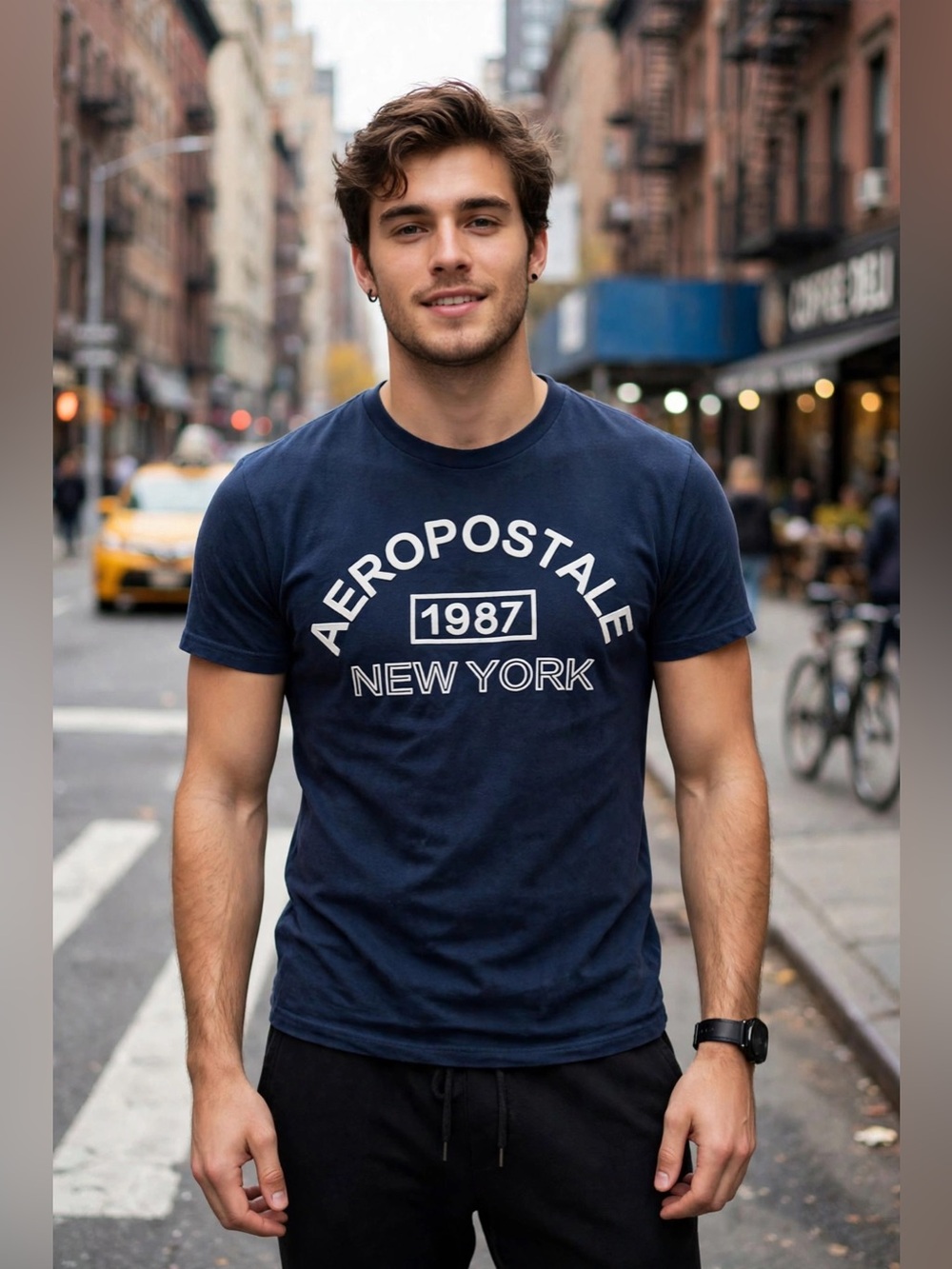 Aeropostale Men's Navy T-Shirt with New York Print